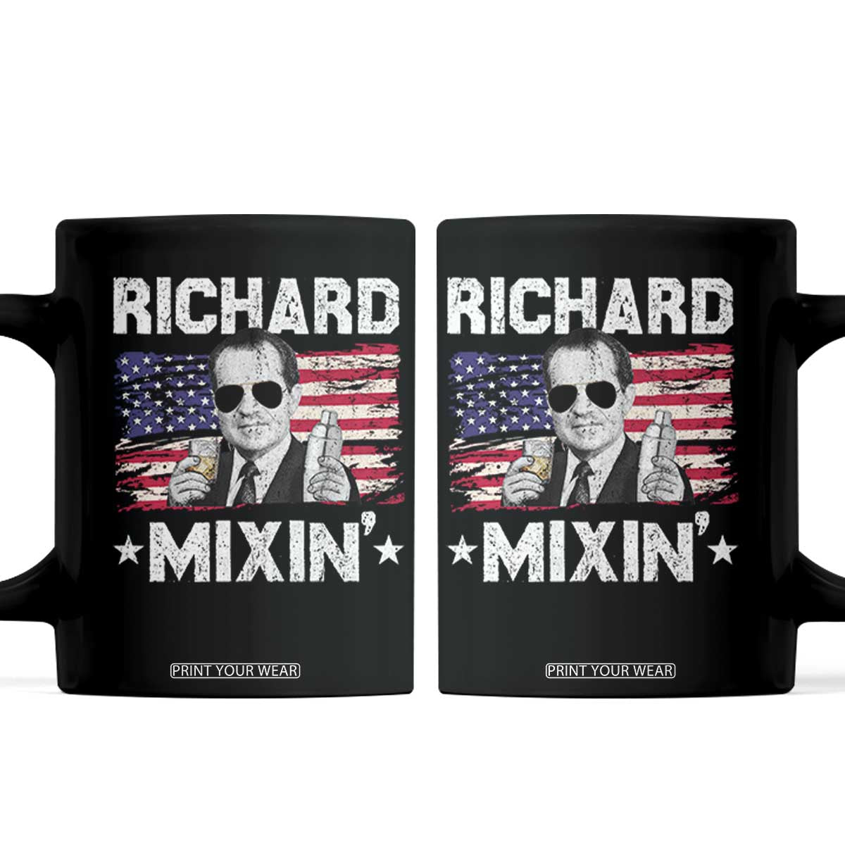 Funny 4th of July Richard Nixon Mixin Coffee Mug Patriotic Bartender American Flag TS10 Black Print Your Wear