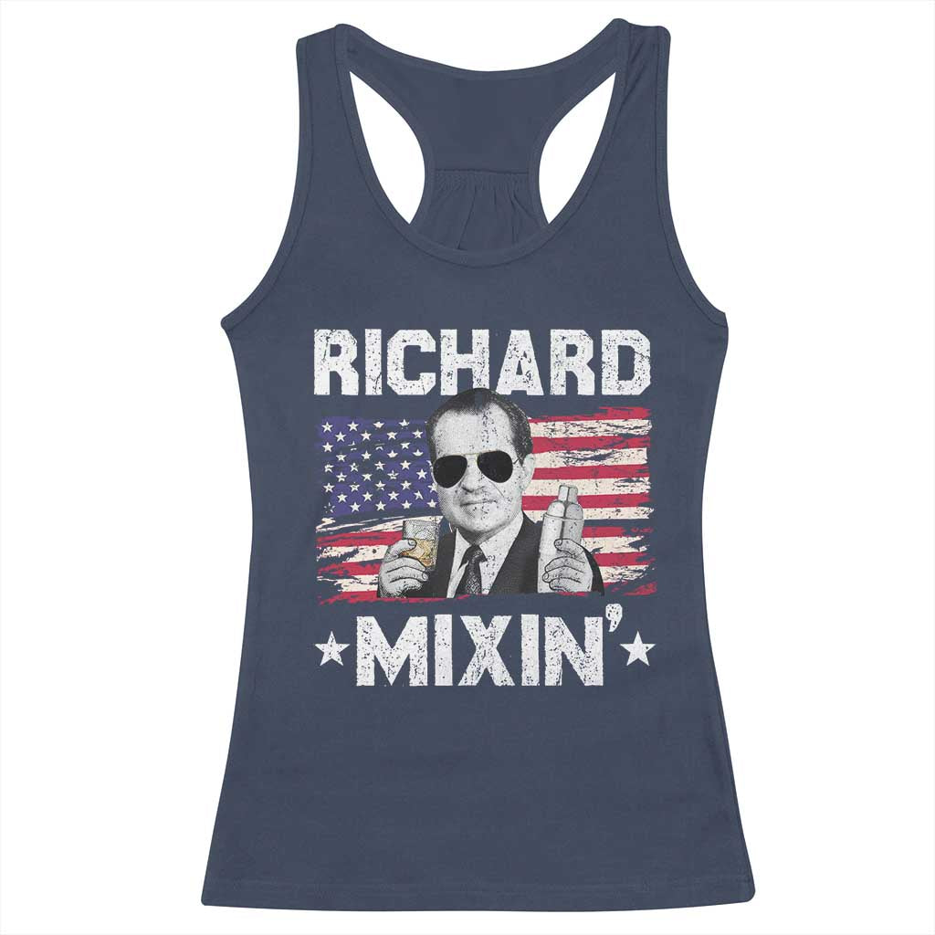 Funny 4th of July Richard Nixon Mixin Racerback Tank Top Patriotic Bartender American Flag TS10 Navy Print Your Wear