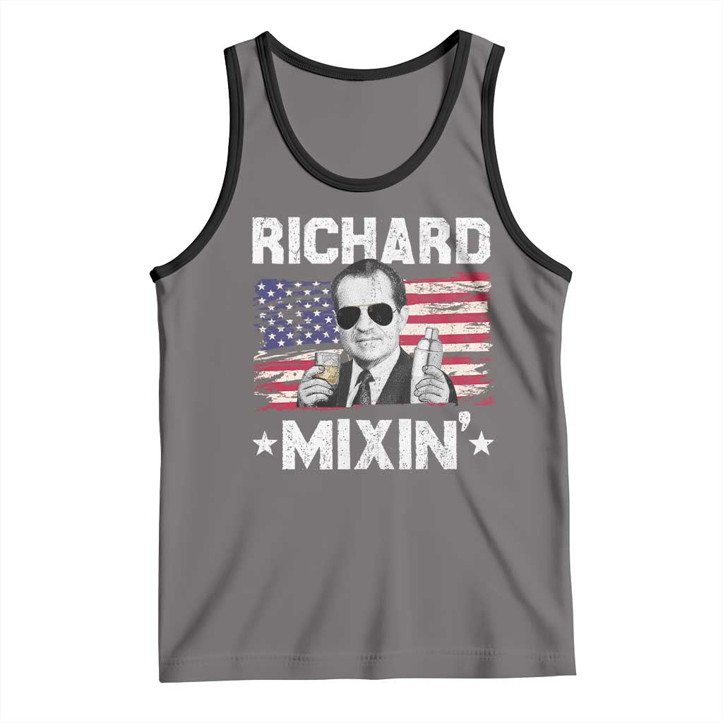 Funny 4th of July Richard Nixon Mixin Tank Top Patriotic Bartender American Flag TS10 Deep Heather Black Print Your Wear
