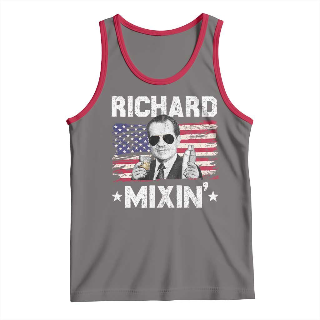 Funny 4th of July Richard Nixon Mixin Tank Top Patriotic Bartender American Flag TS10 Deep Heather Red Print Your Wear
