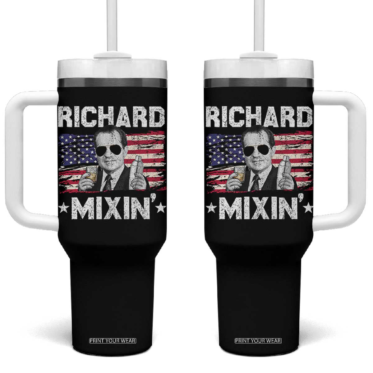 Funny 4th of July Richard Nixon Mixin Tumbler With Handle Patriotic Bartender American Flag TS10 One Size: 40 oz Black Print Your Wear