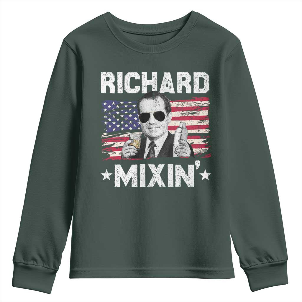 Funny 4th of July Richard Nixon Mixin Youth Sweatshirt Patriotic Bartender American Flag TS10 Dark Forest Green Print Your Wear