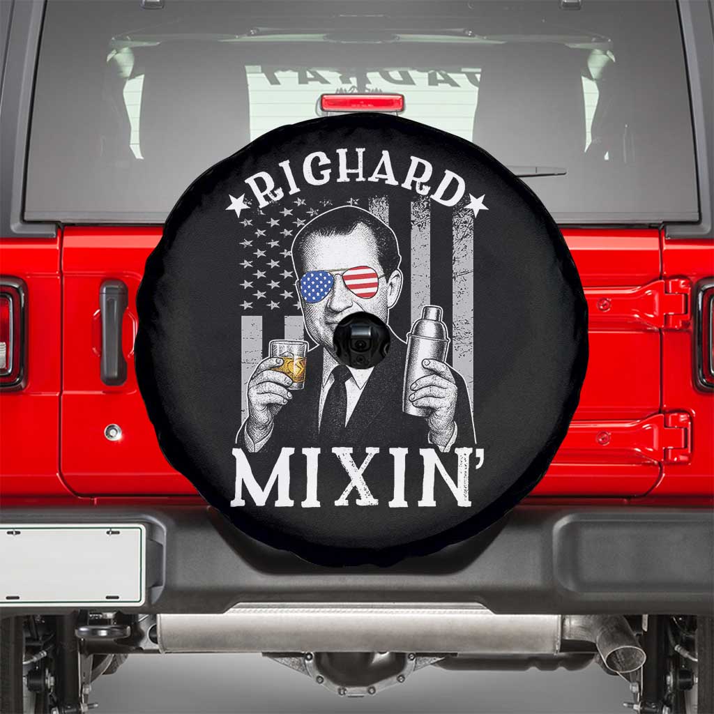 Funny 4th of July Spare Tire Cover Richard Mixin Patriotic Nixon Bartender American Flag TS10 Black Print Your Wear
