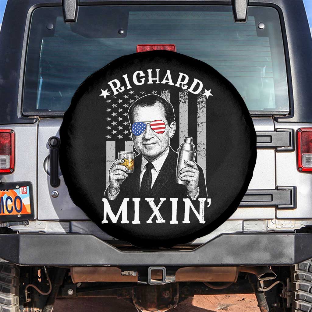 Funny 4th of July Spare Tire Cover Richard Mixin Patriotic Nixon Bartender American Flag TS10 No hole Black Print Your Wear