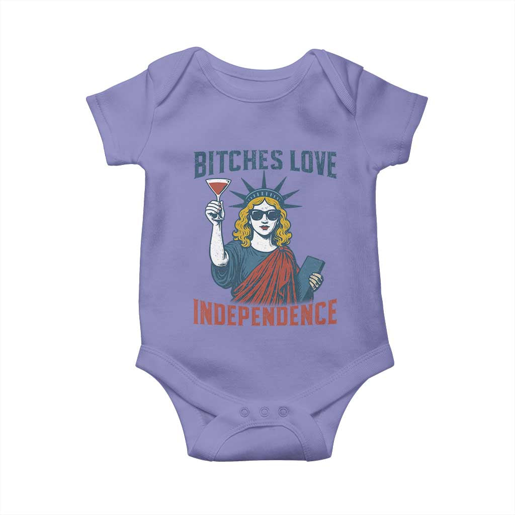 Funny 4th of July Statue of Liberty Cocktail Baby Onesie Retro Bitches Love Independence TS02 Violet Print Your Wear
