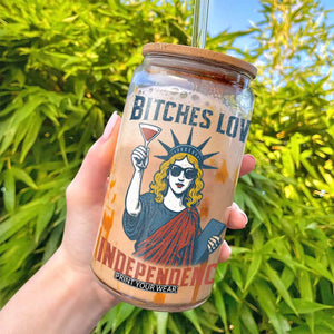 Funny 4th of July Statue of Liberty Cocktail Glass Can Retro Bitches Love Independence TS02 Print Your Wear