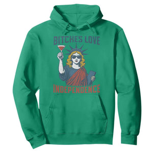 Funny 4th of July Statue of Liberty Cocktail Hoodie Retro Bitches Love Independence TS02 Irish Green Print Your Wear
