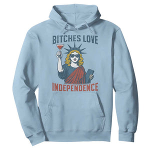 Funny 4th of July Statue of Liberty Cocktail Hoodie Retro Bitches Love Independence TS02 Light Blue Print Your Wear