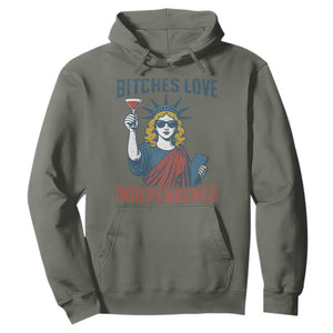 Funny 4th of July Statue of Liberty Cocktail Hoodie Retro Bitches Love Independence TS02 Military Green Print Your Wear