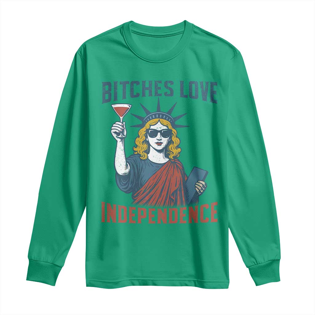 Funny 4th of July Statue of Liberty Cocktail Long Sleeve Shirt Retro Bitches Love Independence TS02 Irish Green Print Your Wear