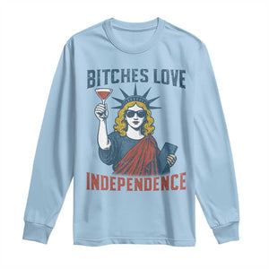 Funny 4th of July Statue of Liberty Cocktail Long Sleeve Shirt Retro Bitches Love Independence TS02 Light Blue Print Your Wear