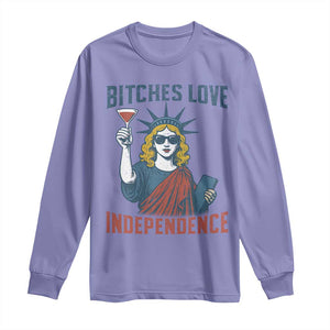Funny 4th of July Statue of Liberty Cocktail Long Sleeve Shirt Retro Bitches Love Independence TS02 Violet Print Your Wear