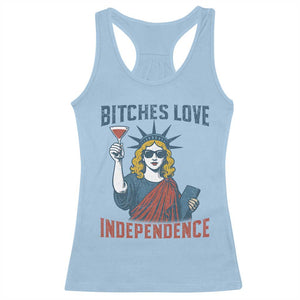 Funny 4th of July Statue of Liberty Cocktail Racerback Tank Top Retro Bitches Love Independence TS02 Light Blue Print Your Wear