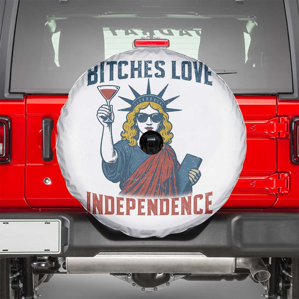Funny 4th of July Statue of Liberty Cocktail Spare Tire Cover Retro Bitches Love Independence TS02 White Print Your Wear