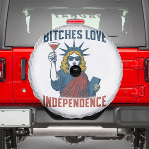 Funny 4th of July Statue of Liberty Cocktail Spare Tire Cover Retro Bitches Love Independence TS02 White Print Your Wear