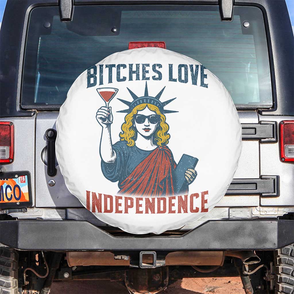 Funny 4th of July Statue of Liberty Cocktail Spare Tire Cover Retro Bitches Love Independence TS02 No hole White Print Your Wear