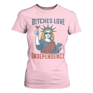 Funny 4th of July Statue of Liberty Cocktail T Shirt For Women Retro Bitches Love Independence TS02 Light Pink Print Your Wear