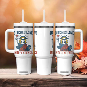 Funny 4th of July Statue of Liberty Cocktail Tumbler With Handle Retro Bitches Love Independence TS02 Print Your Wear