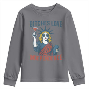 Funny 4th of July Statue of Liberty Cocktail Youth Sweatshirt Retro Bitches Love Independence TS02 Charcoal Print Your Wear