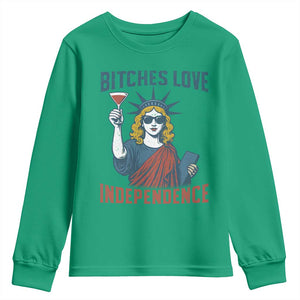 Funny 4th of July Statue of Liberty Cocktail Youth Sweatshirt Retro Bitches Love Independence TS02 Irish Green Print Your Wear