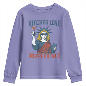 Funny 4th of July Statue of Liberty Cocktail Youth Sweatshirt Retro Bitches Love Independence TS02 Violet Print Your Wear