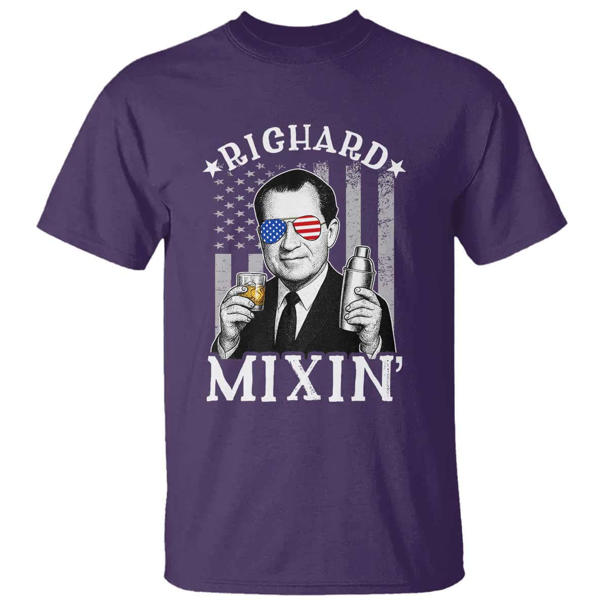 Funny 4th of July T Shirt Richard Mixin Patriotic Nixon Bartender American Flag TS10 Purple Print Your Wear