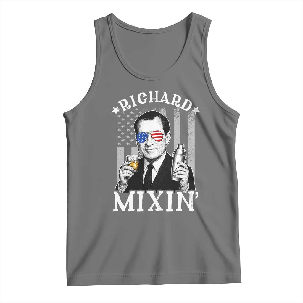 Funny 4th of July Tank Top Richard Mixin Patriotic Nixon Bartender American Flag TS10 Black Heather Print Your Wear