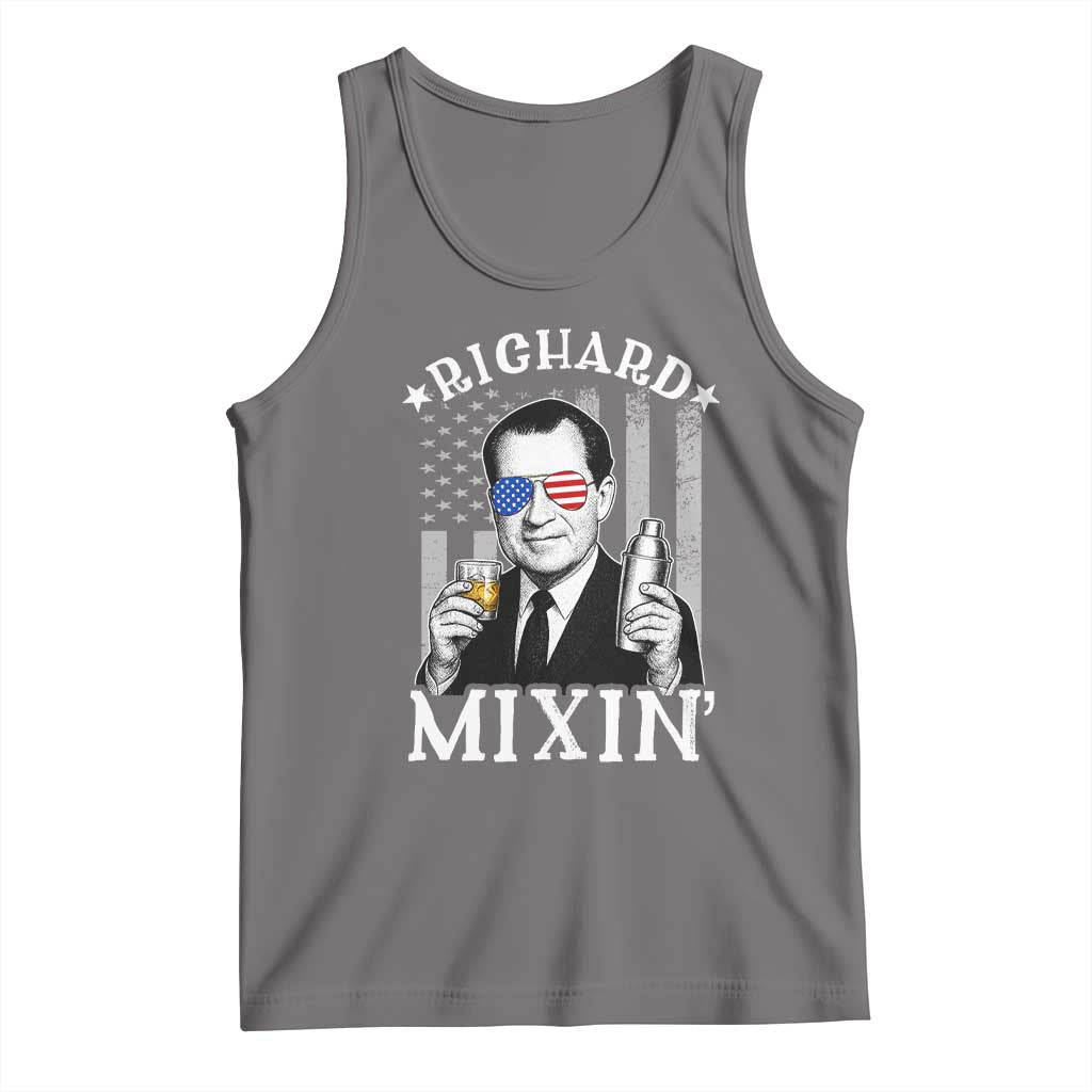 Funny 4th of July Tank Top Richard Mixin Patriotic Nixon Bartender American Flag TS10 Deep Heather Print Your Wear