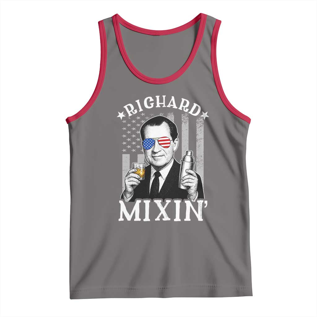 Funny 4th of July Tank Top Richard Mixin Patriotic Nixon Bartender American Flag TS10 Deep Heather Red Print Your Wear