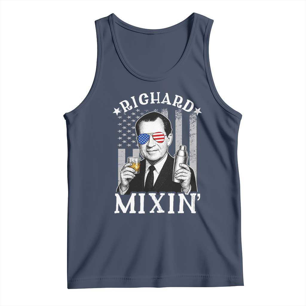 Funny 4th of July Tank Top Richard Mixin Patriotic Nixon Bartender American Flag TS10 Navy Print Your Wear
