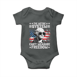 Funny 4th of July The Metric System Can't Measure Freedom Baby Onesie George Washington American Flag TS10 Dark Heather Print Your Wear