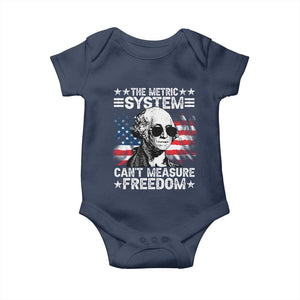 Funny 4th of July The Metric System Can't Measure Freedom Baby Onesie George Washington American Flag TS10 Navy Print Your Wear