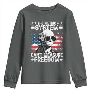 Funny 4th of July The Metric System Can't Measure Freedom Youth Sweatshirt George Washington American Flag TS10 Dark Heather Print Your Wear