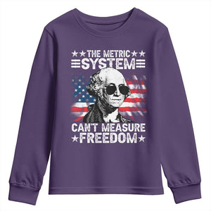 Funny 4th of July The Metric System Can't Measure Freedom Youth Sweatshirt George Washington American Flag TS10 Purple Print Your Wear