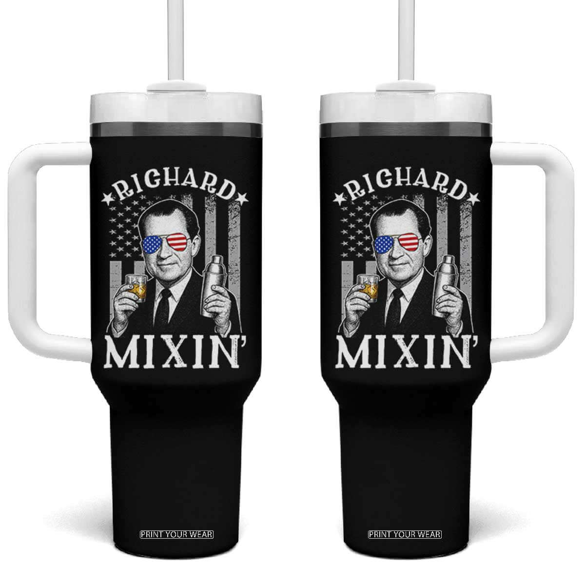 Funny 4th of July Tumbler With Handle Richard Mixin Patriotic Nixon Bartender American Flag TS10 One Size: 40 oz Black Print Your Wear