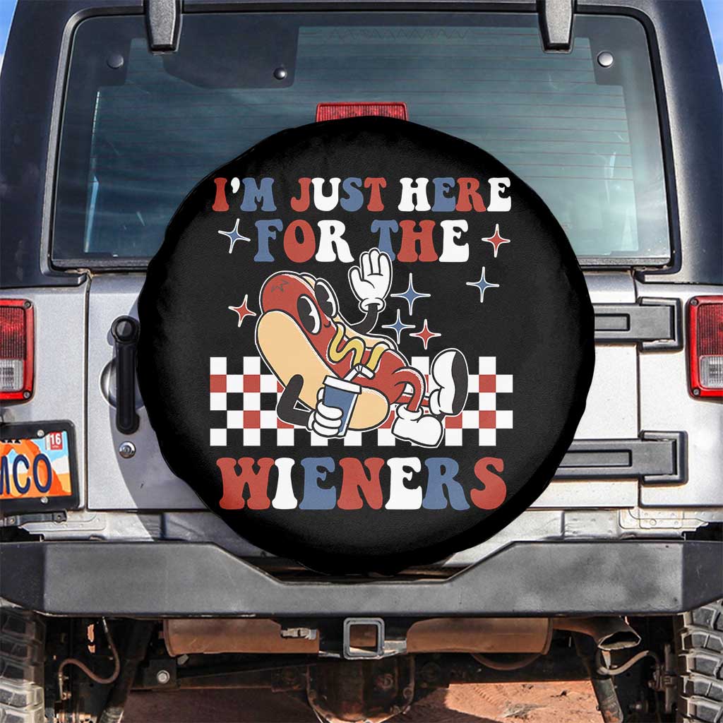 Funny 4th of July USA Party Spare Tire Cover I'm Just Here For The Wieners Hot Dog Lover TS02 No hole Black Print Your Wear