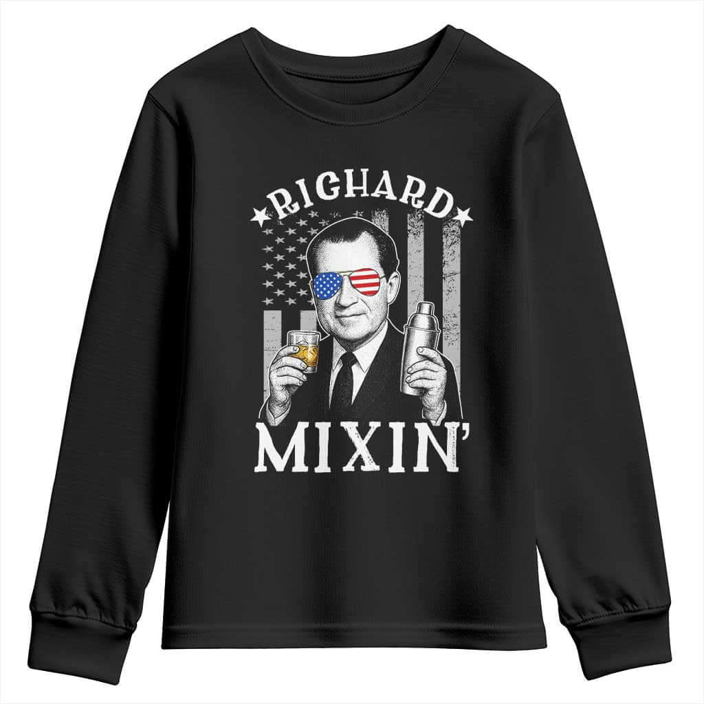 Funny 4th of July Youth Sweatshirt Richard Mixin Patriotic Nixon Bartender American Flag TS10 Black Print Your Wear