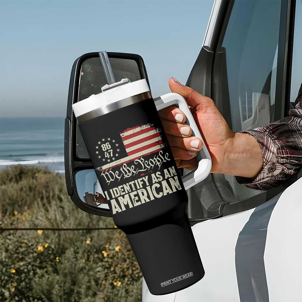 Funny 8647 I Identify As An American Tumbler With Handle American Flag TS11 Print Your Wear