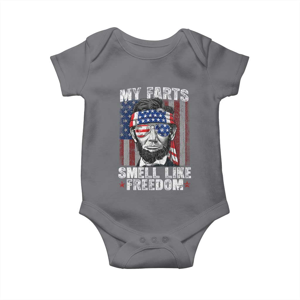 Funny Abe Lincoln 4th Of July Baby Onesie My Farts Smell Like Freedom American Flag TS10 Charcoal Print Your Wear