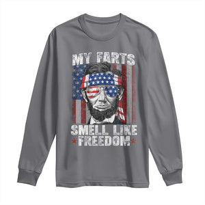 Funny Abe Lincoln 4th Of July Long Sleeve Shirt My Farts Smell Like Freedom American Flag TS10 Charcoal Print Your Wear