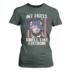 Funny Abe Lincoln 4th Of July T Shirt For Women My Farts Smell Like Freedom American Flag TS10 Dark Forest Green Print Your Wear