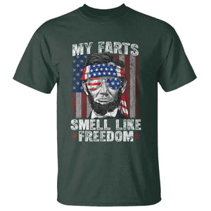 Funny Abe Lincoln 4th Of July T Shirt My Farts Smell Like Freedom American Flag TS10 Dark Forest Green Print Your Wear