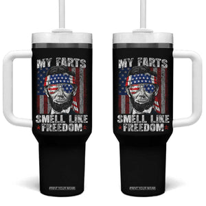 Funny Abe Lincoln 4th Of July Tumbler With Handle My Farts Smell Like Freedom American Flag TS10 One Size: 40 oz Black Print Your Wear