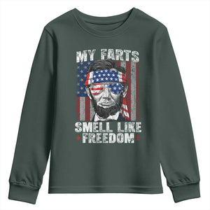 Funny Abe Lincoln 4th Of July Youth Sweatshirt My Farts Smell Like Freedom American Flag TS10 Dark Forest Green Print Your Wear