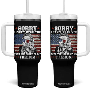 Funny Abraham Lincoln 4th Of July Tumbler With Handle Sorry Cant Hear You Sound Of My Freedom American Flag TS10 One Size: 40 oz Black Print Your Wear