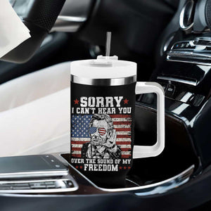 Funny Abraham Lincoln 4th Of July Tumbler With Handle Sorry Cant Hear You Sound Of My Freedom American Flag TS10 Print Your Wear