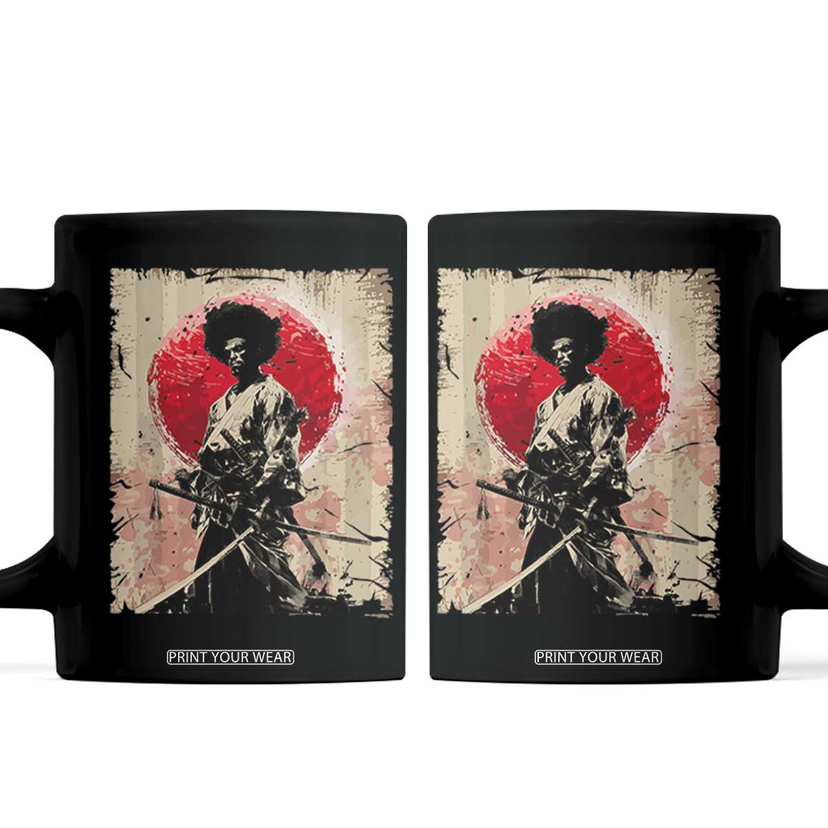 Funny African America Samurai Coffee Mug Japanese Art Black Warrior Fighter TS11 Black Print Your Wear