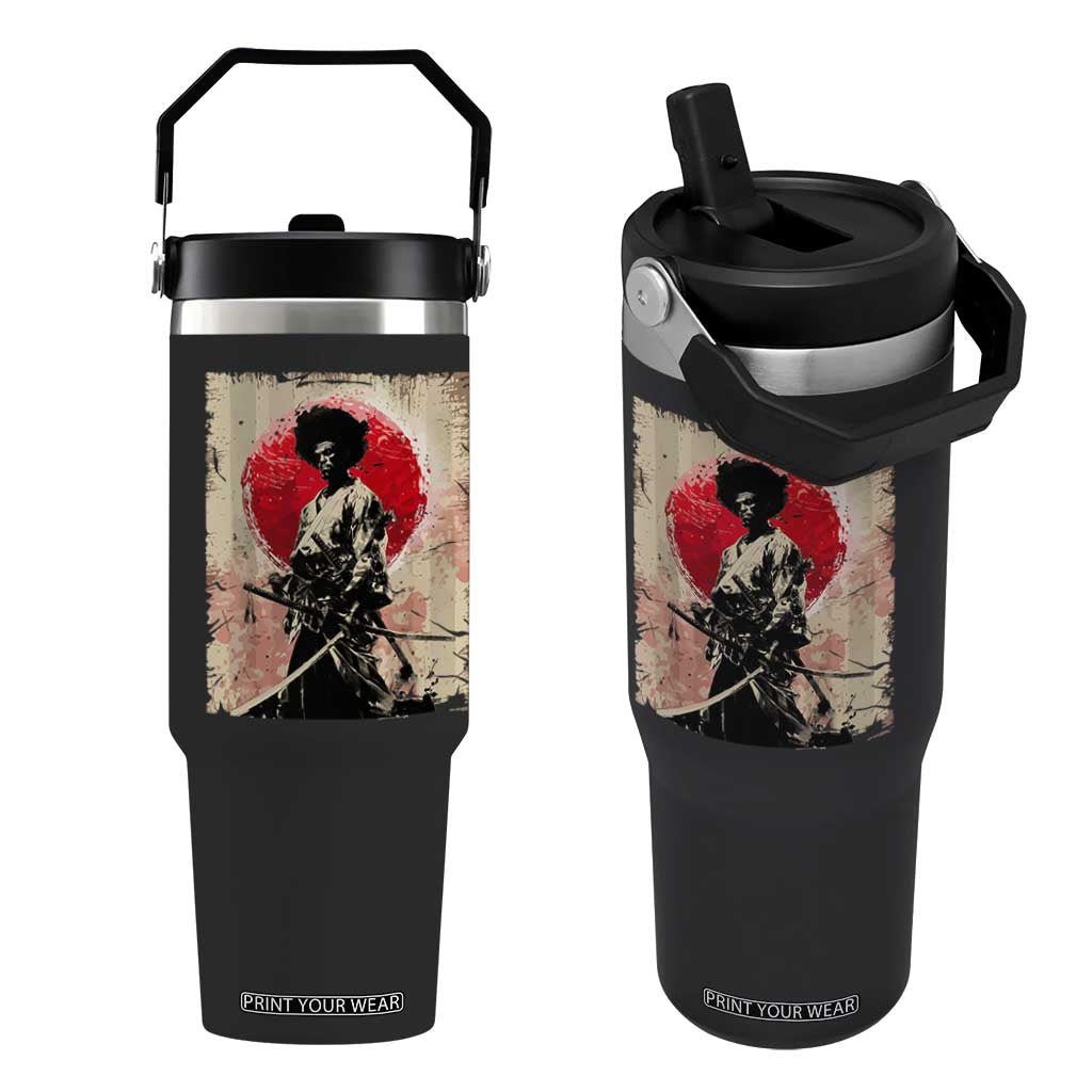 Funny African America Samurai Flip Straw Tumbler Japanese Art Black Warrior Fighter TS11 One Size: 30 oz Black Print Your Wear