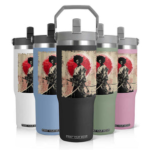 Funny African America Samurai Flip Straw Tumbler Japanese Art Black Warrior Fighter TS11 Print Your Wear