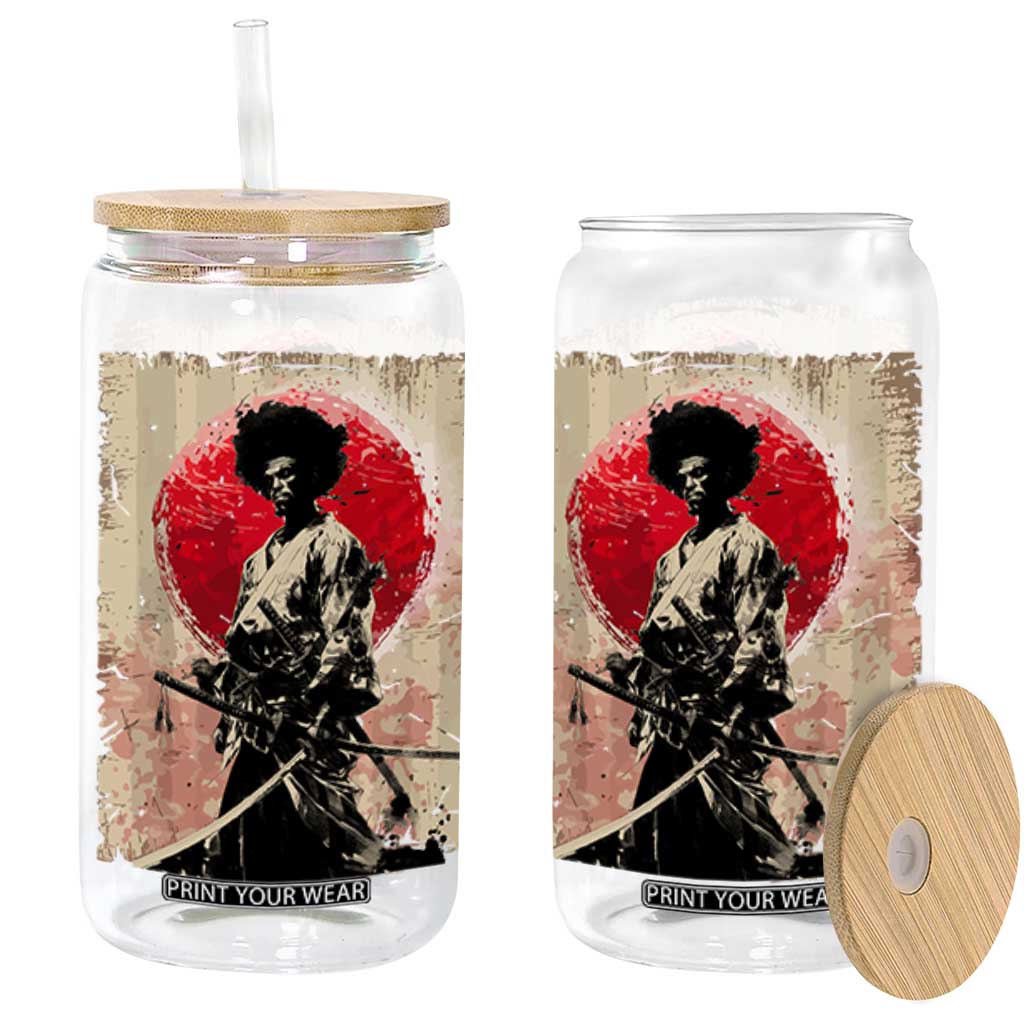 Funny African America Samurai Glass Can Japanese Art Black Warrior Fighter TS11 Black Print Your Wear